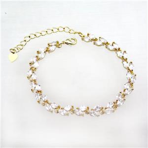copper bracelet pave zircon, gold plated, approx 6mm, 17-22cm length [FN22703]