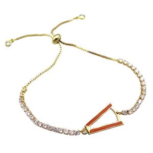 copper bracelet pave zircon, adjustable, gold plated, approx 14-18mm, 24cm length [FN22707]