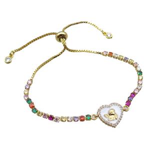 copper bracelet pave zircon, adjustable, gold plated, approx 12mm, 24cm length [FN22708]