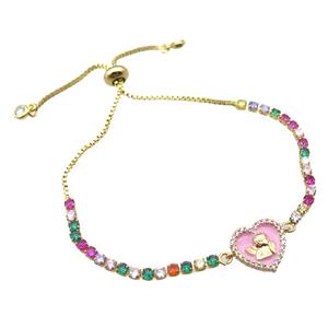 copper bracelet pave zircon, adjustable, gold plated, approx 12mm, 24cm length [FN22709]