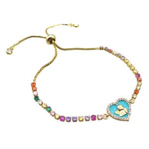 copper bracelet pave zircon, adjustable, gold plated, approx 12mm, 24cm length [FN22711]