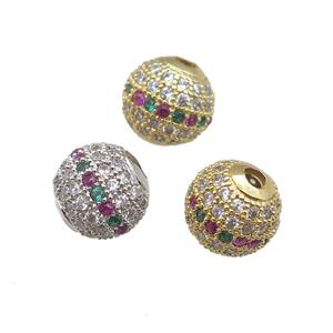 round copper beads paved zircon, mixed, approx 10mm dia [FN22737-10MM]