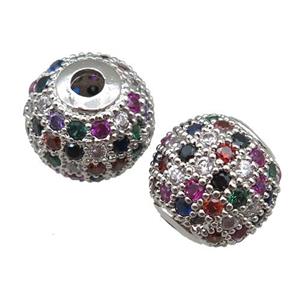 round copper beads paved zircon, platinum plated, approx 10mm dia [FN22738-10MM]