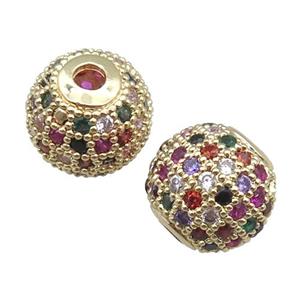 round copper beads paved zircon, gold plated, approx 10mm dia [FN22739-10MM]