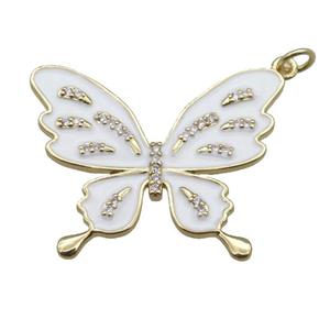 copper butterfly pendant with white enameled, gold plated, approx 25-32mm [FN22742]