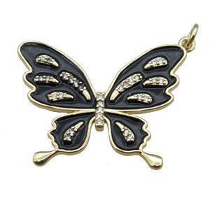 copper butterfly pendant with black enameled, gold plated, approx 25-32mm [FN22743]