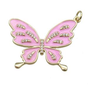 copper butterfly pendant with pink enameled, gold plated, approx 25-32mm [FN22744]