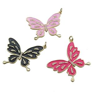 copper butterfly pendant with enameled, mixed, gold plated, approx 25-32mm [FN22746]