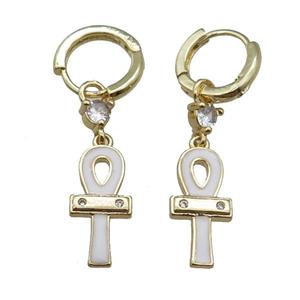 copper hoop earrings with cross, gold plated, approx 8.5-20mm, 12mm dia [FN22747]