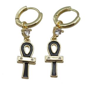 copper hoop earrings with cross, gold plated, approx 8.5-20mm, 12mm dia [FN22748]