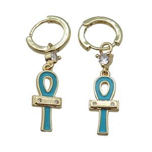 copper hoop earrings with cross, gold plated, approx 8.5-20mm, 12mm dia [FN22749]