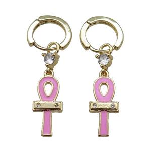copper hoop earrings with cross, gold plated, approx 8.5-20mm, 12mm dia [FN22750]