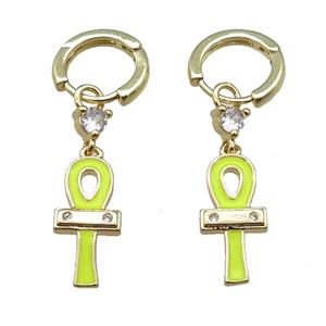 copper hoop earrings with cross, gold plated, approx 8.5-20mm, 12mm dia [FN22751]