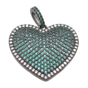 copper heart pendant pave green zircon, black plated, approx 22-24mm [FN22753]