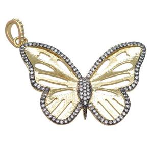 copper butterfly pendant pave zircon, gold plated, approx 30-40mm [FN22754]