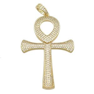 Copper Ankh Cross Pendant Pave Zircon Gold Plated, approx 33-48mm [FN22756]