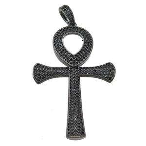 Copper Ankh Cross Pendant Pave Zircon Black Plated, approx 33-48mm [FN22758]