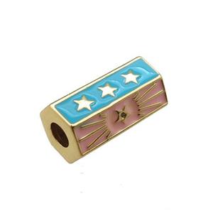 copper tube beads, blue enameled, gold plated, approx 8.5-16.5mm, 4mm hole [FN22786]