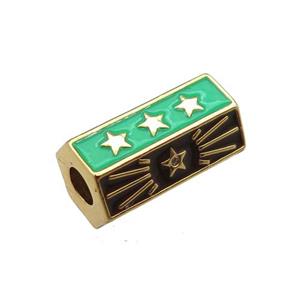 copper tube beads, green enameled, gold plated, approx 8.5-16.5mm, 4mm hole [FN22787]