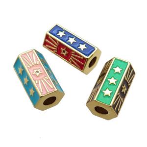 copper tube beads, mix enameled, star, gold plated, approx 8.5-16.5mm, 4mm hole [FN22788]