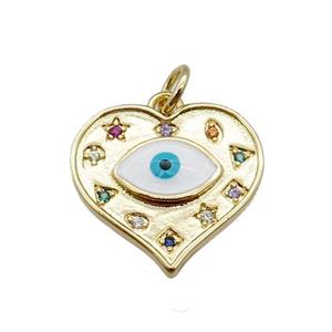 copper heart pendant paved zircon with evil eye, gold plated, approx 15-16mm [FN22789]
