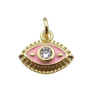 copper eye pendant, pink enameled, gold plated, approx 7-11mm [FN22793]