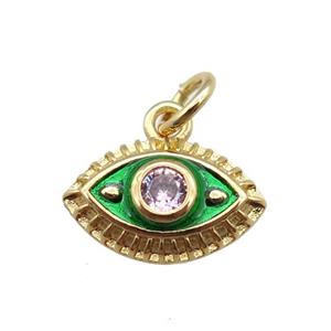 copper eye pendant, green enameled, gold plated, approx 7-11mm [FN22795]