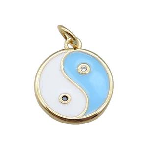 copper taichi pendant, enameled, gold plated, approx 13mm dia [FN22799]