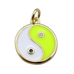 copper taichi pendant, yinyang, enameled, gold plated, approx 13mm dia [FN22803]