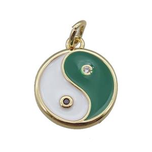 copper taichi pendant, yinyang, enameled, gold plated, approx 13mm dia [FN22804]