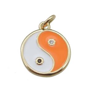 copper taichi pendant, yinyang, enameled, gold plated, approx 13mm dia [FN22805]