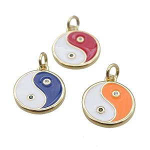 copper taichi pendant, yinyang charm, mix enameled, gold plated, approx 13mm dia [FN22806]