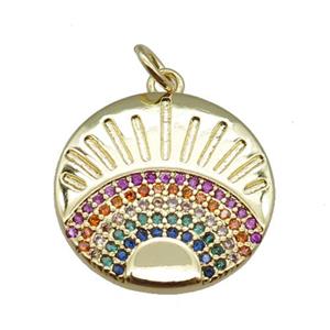 copper circle pendant pave zircon, peacock, gold plated, approx 17.5mm [FN22813]