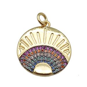 copper circle pendant pave zircon, peacock, gold plated, approx 17.5mm [FN22814]