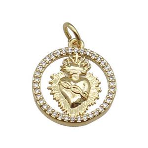 copper circle pendant pave zircon, gold plated, approx 16mm [FN22815]