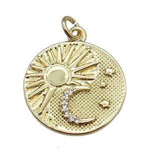 copper circle pendant pave zircon, moon, gold plated, approx 18mm [FN22816]