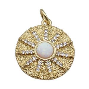 copper circle pendant pave zircon, sun, gold plated, approx 18mm [FN22817]