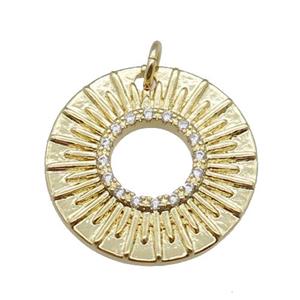 copper circle pendant pave zircon, gold plated, approx 20mm [FN22818]