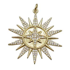 copper sun pendant pave zircon, gold plated, approx 32mm [FN22820]