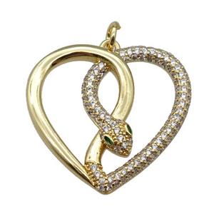 copper snake charm pendant pave zircon, gold plated, approx 25mm [FN22824]