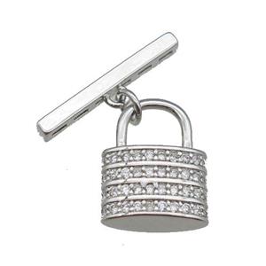 copper lock pendant pave zircon, platinum plated, approx 12-15mm, 20mm [FN22825]