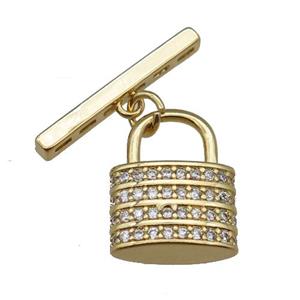 copper lock pendant pave zircon, gold plated, approx 12-15mm, 20mm [FN22826]