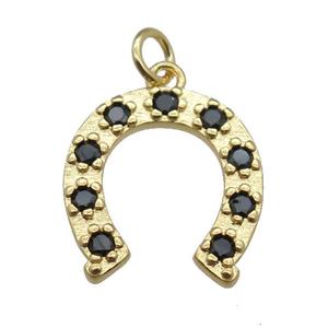 copper horseshoe pendant pave zircon, gold plated, approx 15mm [FN22828]