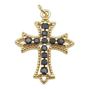 copper cross pendant pave zircon, gold plated, approx 18-23mm [FN22829]