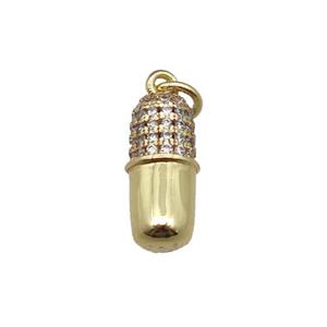 copper pill charm pendant pave zircon, gold plated, approx 6-13mm [FN22831]