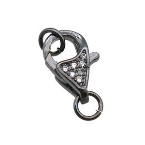 copper Lobster Clasp pave zircon, black plated, approx 9-14mm [FN22834]