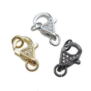 copper Lobster Clasp pave zircon, mixed, approx 9-14mm [FN22835]