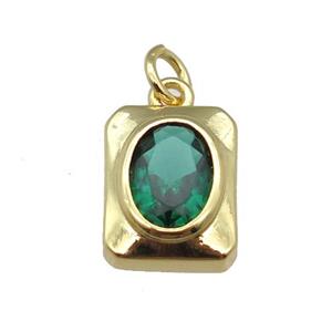 copper rectangle pendant pave green zircon, gold plated, approx 9-11mm [FN22839]