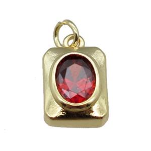 copper rectangle pendant pave red zircon, gold plated, approx 9-11mm [FN22840]
