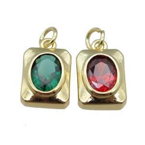 copper rectangle pendant pave zircon, mix, gold plated, approx 9-11mm [FN22841]